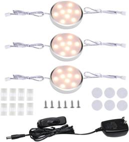 img 4 attached to 💡 Linkable LED Under Cabinet Lights, 3 Pack Plug-in Puck Lights for Kitchen, Warm White (2700K) - Ideal for Wardrobe Closet, Showcase, Bookcase