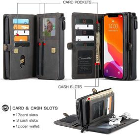 img 3 attached to 📱 CASEME iPhone 12/Pro Wallet Case - Detachable Zipper Leather Magnetic Pocket, 15 Card Slots, 6.1-inch, Black