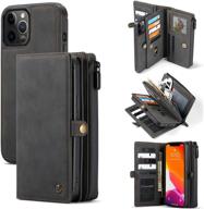 📱 caseme iphone 12/pro wallet case - detachable zipper leather magnetic pocket, 15 card slots, 6.1-inch, black logo