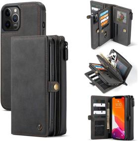 img 4 attached to 📱 CASEME iPhone 12/Pro Wallet Case - Detachable Zipper Leather Magnetic Pocket, 15 Card Slots, 6.1-inch, Black