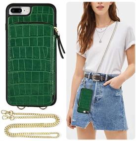 img 4 attached to 📱 ZVE iPhone 7 Plus/8 Plus Wallet Case with Zipper Credit Card Holder, Crossbody Chain Strap - Crocodile Grain Leather Bumper Cover for Apple iPhone 7 Plus/8 Plus (5.5 inch) - Green