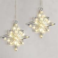 ⭐ premium set of 2 christmas star lights: battery-operated, 12 inch, timer, warm white led - perfect hanging star of bethlehem holiday window decorations! logo