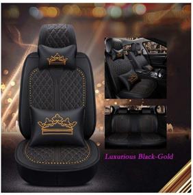 img 4 attached to Набор из 5 универсальных чехлов для автомобильных сидений OUTOS Luxury Auto, полный комплект (роскошный черно-золотой)