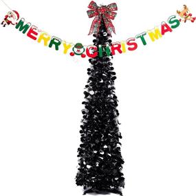 img 4 attached to Ceephouge Black Christmas Tree: Collapsible 5ft Pop-Up for Halloween Decor & Easy Setup Artificial Xmas Tree – Indoor/Outdoor Holiday Decorations (Black)
