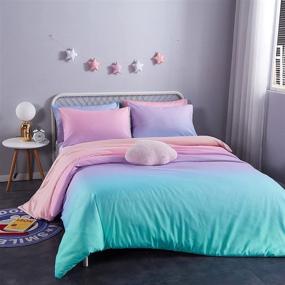 img 3 attached to 🌈 Colorful Rainbow Duvet Cover Set - Twin Size, Ombre Pastel Theme, 3-Piece Microfiber Bedding Set with 2 Pillow Cases, All Season Soft and Breathable