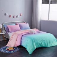 🌈 colorful rainbow duvet cover set - twin size, ombre pastel theme, 3-piece microfiber bedding set with 2 pillow cases, all season soft and breathable logo