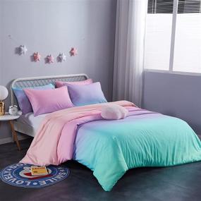 img 4 attached to 🌈 Colorful Rainbow Duvet Cover Set - Twin Size, Ombre Pastel Theme, 3-Piece Microfiber Bedding Set with 2 Pillow Cases, All Season Soft and Breathable