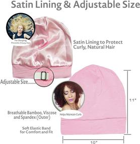 img 2 attached to 🎀 Ultimate Comfort: ALEXANDER PRODUCTS Satin Lined Sleep Cap for Natural Curly Hair Women - Adjustable Bonnet Slouchy Beanie