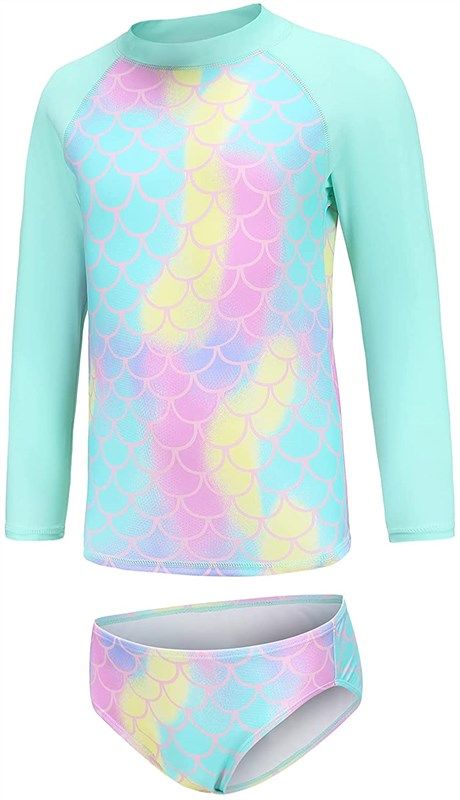 girls two piece rash guard swimsuits set long sleeve bathing suit upf 50 sun protection kids sunsuits swimwear leaf set 10 12 apparel & accessories baby girls and clothing 로고
