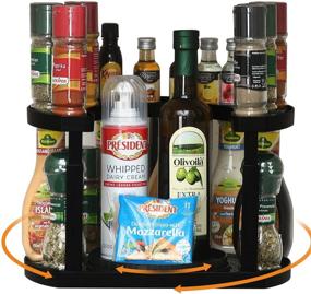 img 4 attached to 🌶️ Aeakey Spice Rack Storage - Space-Saving Two-Tiered Lazy Susan Turntable Organizer in Black