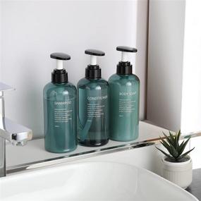 img 2 attached to 🧴 Set of 3 Reusable 16.9oz/500ml Shampoo and Conditioner Dispenser Bottles - Refillable Pump Lotion Containers for Guest Bathroom Shower, Body Wash - Blue, Cosmetic Labeled Travel Bottles Included