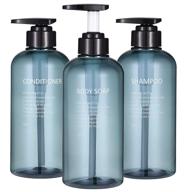 🧴 set of 3 reusable 16.9oz/500ml shampoo and conditioner dispenser bottles - refillable pump lotion containers for guest bathroom shower, body wash - blue, cosmetic labeled travel bottles included logo