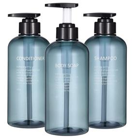 img 4 attached to 🧴 Set of 3 Reusable 16.9oz/500ml Shampoo and Conditioner Dispenser Bottles - Refillable Pump Lotion Containers for Guest Bathroom Shower, Body Wash - Blue, Cosmetic Labeled Travel Bottles Included