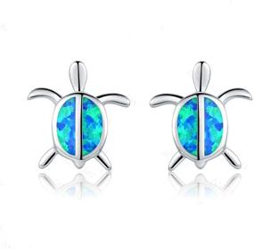 img 4 attached to Trendy Findout Turtles Earring: Sterling Silver Turtles Stud Earring 🐢 with Blue Opal | Perfect Friendship Gift for Women & Girls