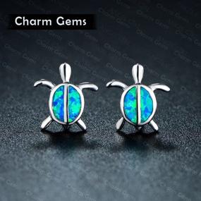 img 2 attached to Trendy Findout Turtles Earring: Sterling Silver Turtles Stud Earring 🐢 with Blue Opal | Perfect Friendship Gift for Women & Girls