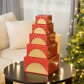 img 4 attached to 🎁 Красивые коробки Glitzhome на День Благодарения и Рождество - 5 разных размеров для творческой подарочной упаковки, набор из 5 красных штук!