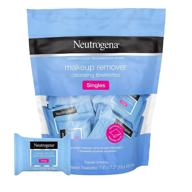 neutrogena makeup remover facial cleansing towelette singles - 20 ct - gentle and effective 🌿 daily face wipes for dirt, oil, makeup & waterproof mascara - 100% plant-based fibers - individually wrapped logo