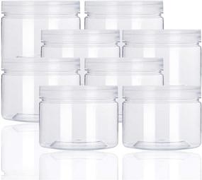 img 4 attached to Set of 8 BPA-Free 12oz Clear Plastic Storage Jars with Wide-Mouth, Ideal for Slime, Beauty and Household Storage, Refillable Containers