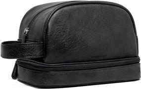 img 4 attached to Premium Vorspack Men's Hanging Toiletry Bag with Ample 🧳 Storage - Black Leather Dopp Kit for Travel & Bathroom