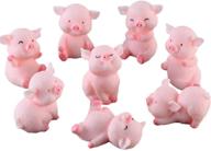 set of 8 miniature pig figurines - adorable pink piggy 🐷 toy figures for fairy garden, cake toppers, christmas decor, and desk decoration logo