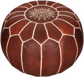 img 4 attached to D.Art Group Moroccan Pouf: Genuine Goatskin Leather Bohemian Living Room 🛋️ Decor, Hassock & Ottoman Footstool - Round & Large Unstuffed Ottoman Pouf