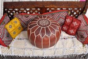 img 1 attached to D.Art Group Moroccan Pouf: Genuine Goatskin Leather Bohemian Living Room 🛋️ Decor, Hassock & Ottoman Footstool - Round & Large Unstuffed Ottoman Pouf