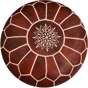 img 2 attached to D.Art Group Moroccan Pouf: Genuine Goatskin Leather Bohemian Living Room 🛋️ Decor, Hassock & Ottoman Footstool - Round & Large Unstuffed Ottoman Pouf