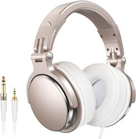 img 4 attached to 🎧 Gold Over-Ear Headphones: Foldable, Powerful Bass with Stereo Sound, Protein Memory Foam Ear Pads, 50mm Neodymium Drivers - Ideal for Electric Drum, Piano, Guitar AMP