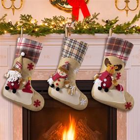 img 4 attached to 🎄 Habibee 3Pcs Christmas Stockings - Large 18 inches Burlap Stockings with 3D Santa, Snowman, Reindeer Patterns - Perfect Family Christmas Decoration for Bedroom, Living Room, and Home Decor
