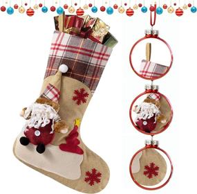 img 2 attached to 🎄 Habibee 3Pcs Christmas Stockings - Large 18 inches Burlap Stockings with 3D Santa, Snowman, Reindeer Patterns - Perfect Family Christmas Decoration for Bedroom, Living Room, and Home Decor