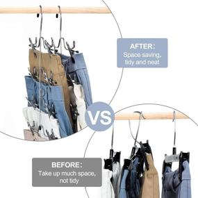 img 3 attached to 👖 SPACE SAVER 4 Tier Pants Hangers Metal Skirt Hangers with Clips Closet Organizer, Trouser Hangers for Space Saving, Multi-Use Slack Skirt Hanger Sturdy 4-on-1 Hanger for Shorts, Trousers, Jeans, Towels (Pack of 3)