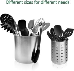 img 3 attached to 🍴 ENLOY Stainless Steel Utensil Holder for Countertop - Rust Proof Kitchen Organizer for Forks, Spoons, Knives, Kitchenware - Dishwasher Safe - Set of 2