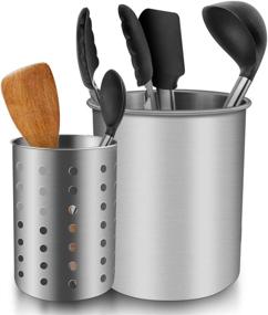 img 4 attached to 🍴 ENLOY Stainless Steel Utensil Holder for Countertop - Rust Proof Kitchen Organizer for Forks, Spoons, Knives, Kitchenware - Dishwasher Safe - Set of 2