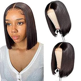 img 1 attached to 💇 Stunning Brazilian Virgin Human Hair Bob Wigs for Black Women - 12Inch 4x4 Short Length, Natural Color, Pre Plucked with Baby Hair, 150% Density