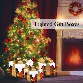 img 2 attached to 🎁 Набор из 3 рождественских подарочных коробок с огнями - накрашенные подарочные коробки с искусственными светами и бантами для оформления на открытом воздухе: на крыльце, тропинке, в доме, на дворе и на вечеринке.