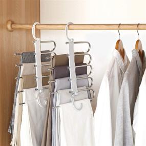 img 1 attached to 👖 Space-Saving Pants Hangers Set by AIR&TREE - 2 Pack, Anti-Rust Plastic, Durable & Sturdy for Pants, Scarves, Jeans, Slacks, Trousers, Towels, and Ties - Multiple Hangers in One (White)