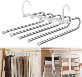 img 4 attached to 👖 Space-Saving Pants Hangers Set by AIR&TREE - 2 Pack, Anti-Rust Plastic, Durable & Sturdy for Pants, Scarves, Jeans, Slacks, Trousers, Towels, and Ties - Multiple Hangers in One (White)