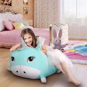 img 2 attached to 🦄 Unicorn Toy Holder Plush Organizer for Girls - Stuffed Animal Storage Bean Bag Chair Cover, 28" Large Soft Premium Velvet Stuff n Sit, Aqua Green (No Fillers)