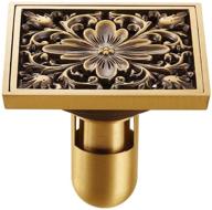 🚰 antique brass floor drain: 4" square removable cover, ideal for bathrooms, kitchens, verandas, and drain areas logo