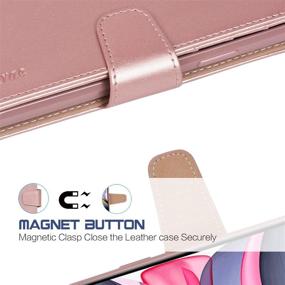 img 1 attached to 📱 Arae PU Leather Wallet Case for iPhone 11 – Stand Feature with 4-Slots, Wrist Strap, and Rosegold Design