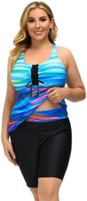img 3 attached to 👙 Hanna Nikole Plus Size Racerback Swimsuits: Stylish Rash Guard Capris Tankini for Active Women