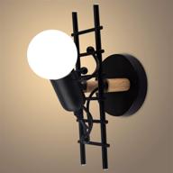 🔦 creative industrial wall lamp: modern black sconce light with cute small humanoid decorative ladder - perfect for stair, kids room, bedroom, hallway, living room логотип