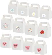 🎁 white gift boxes with stickers – 24 pack of recycled kraft gable boxes for wedding, birthday party, baby shower – small goodie gift boxes treat boxes for candy & treats (4.5x3.2x3.3 inches) logo
