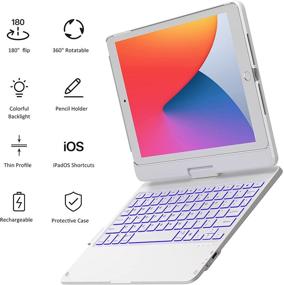 img 1 attached to iPad 9th Generation Keyboard Case, CHESONA 360° Rotatable, 7 Color Backlit, Slim Cover, Apple Pencil Holder, Keyboard for iPad (8th/7th Gen 10.2 Inch), iPad Air 3rd Gen, iPad Pro 10.5 inch, White