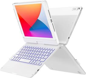 img 4 attached to iPad 9th Generation Keyboard Case, CHESONA 360° Rotatable, 7 Color Backlit, Slim Cover, Apple Pencil Holder, Keyboard for iPad (8th/7th Gen 10.2 Inch), iPad Air 3rd Gen, iPad Pro 10.5 inch, White