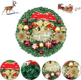 img 3 attached to 🎄 Christmas Wreath for Front Door with LED Lights - 16 Inch Artificial Xmas Wreath with Metal Hanger, Battery Operated Lights, Pine Cones, Red Berries, Bows, and Snowflakes for Festive Decor