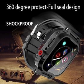 img 2 attached to 📱 SHELLBOX 44mm Waterproof Case for iWatch Series 6/SE/5/4 - Protective with Silicone Band & Built-in Screen Protector (Black)