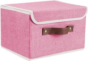 img 1 attached to 📦 Lucky Monet 2-Pack Linen Fabric Foldable Storage Bin Set - Collapsible Storage Box Cube Closet Organizer with Lid & Faux Leather Handle, Pink - 10x8x7 inches