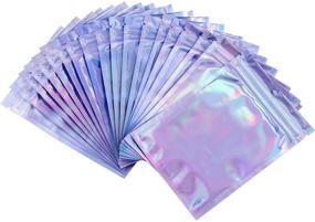 img 4 attached to 🌈 100PCS Holographic Bags - Double Sided Reusable Zip Lock Sealing Smell Proof Foil Pouch Bags (5"x 7") by Mellbree