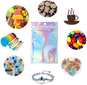 img 2 attached to 🌈 100PCS Holographic Bags - Double Sided Reusable Zip Lock Sealing Smell Proof Foil Pouch Bags (5"x 7") by Mellbree